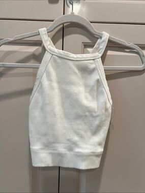 Gilly Hicks White Ribbed Halter Crop Top Ribbed and cris cross back S